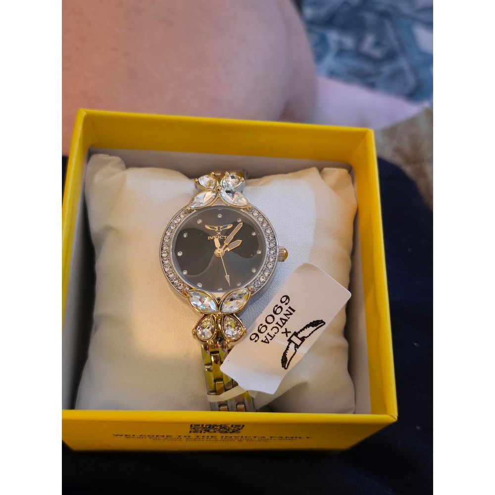 Invicta X Luciani Womens Angel Watch 39069 Two-Tone Crystal Black Dial New